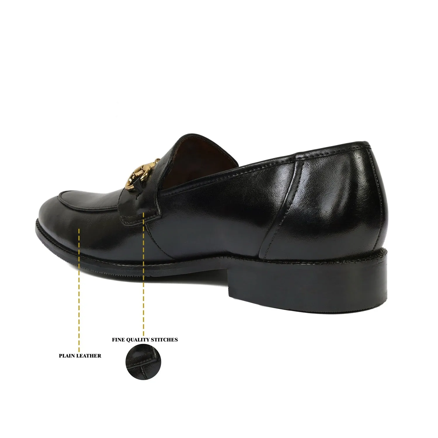 Black Leather Golden Horsebit Loafers By Brune & Bareskin