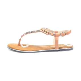 Buffalo Flat Sandals Leather Orange Colour For Women