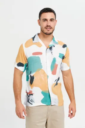 Men White Printed Resort Shirt
