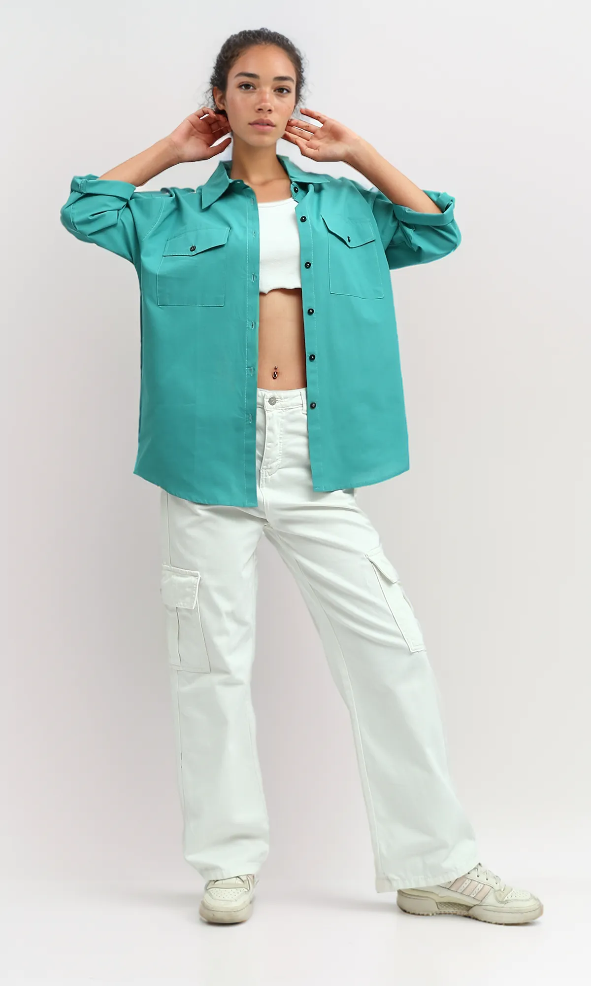 O181641 Summer 3/4 Sleeves Shirt Relaxed Fit - Turqoise