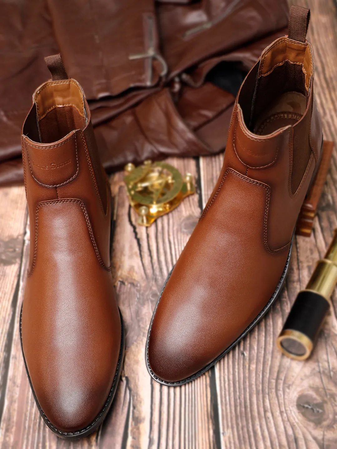 Russet Tan Dual Tone Handcrafted Chelsea Boots for Men